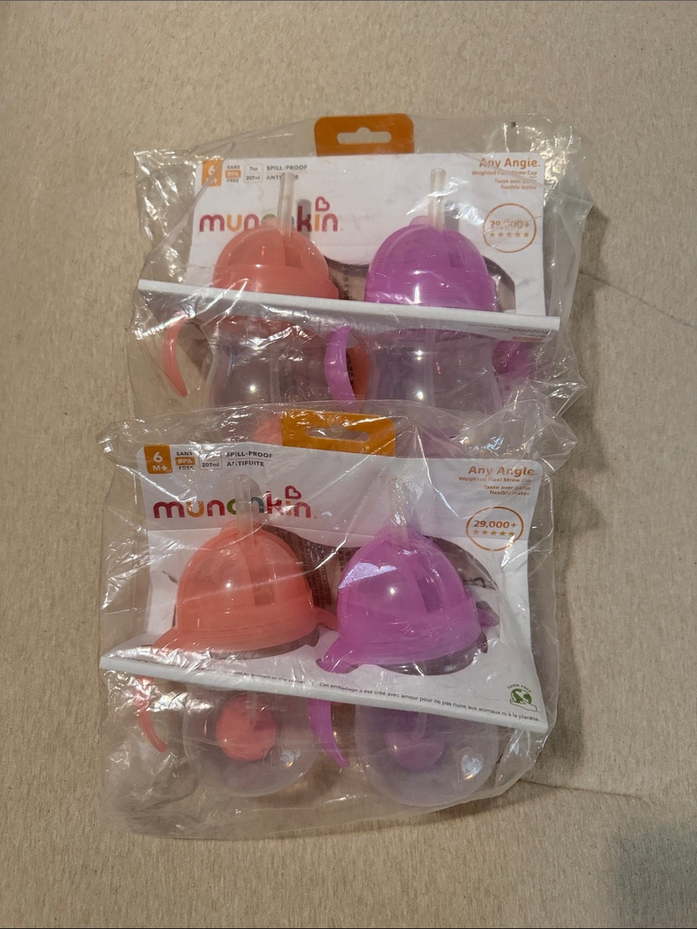 4 Munchkin Spill-Proof Training Cups - Pink & Purple